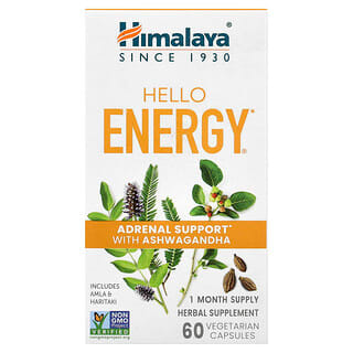 Himalaya, Hello Energy, поддержка надпочечников с ашвагандой, 60 вегетарианских капсул