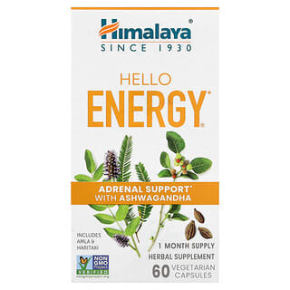 Himalaya, Hello Energy, добавка для поддержки надпочечников с ашвагандой, 60 вегетарианских капсул