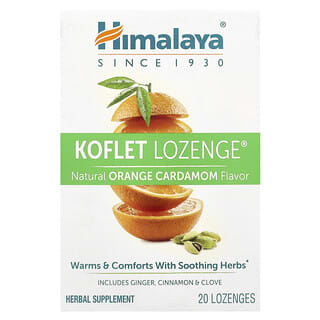 Himalaya, Koflet, леденцы, натуральный апельсиновый кардамон, 20 пастилок