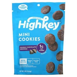 HighKey, Mini-biscuits sans gluten certifiés sans sucre ajouté, Brownie au double chocolat, 56,6 g