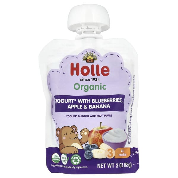 Holle, 블루베리, 사과, 바나나 함유 유기농 요거트, 8개월 이상, 85g(3oz)