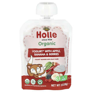 Holle, Yogur orgánico con manzana, plátano y bayas, 8 meses en adelante, 85 g (3 oz)