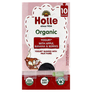 Holle, органический йогурт с яблоком, бананом и ягодами, для детей от 8 месяцев, 10 паучей по 85 г (3 унции)