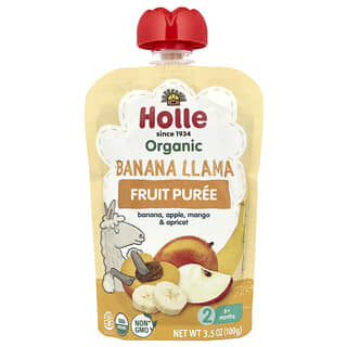 Holle, Organik Meyve Püresi, Muz Laması, 6+ Ay, Muz, Elma, Mango ve Kayısı, 3,5 oz (100 gr)