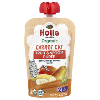 Holle, Organic Fruit & Veggie Puree, Carrot Cat, 6+ Months, Carrot, Mango, Banana & Pear, 3.5 oz (100 g)