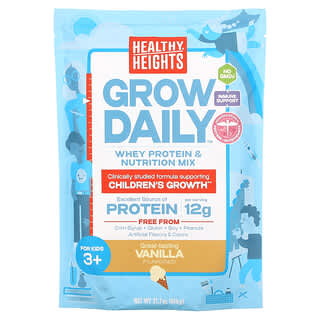 Healthy Heights‏, Grow Daily, חלבון מי גבינה ותערובת תזונה, לילדים בני 3 ומעלה, וניל, 616 גרם (21.7 אונקיות)