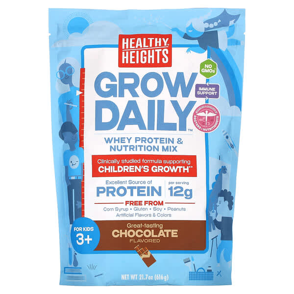 Healthy Heights, Grow Daily, Whey Protein &amp; Nutrition Mix, For Kids 3+, Chocolate, 21.7 oz (616 g)