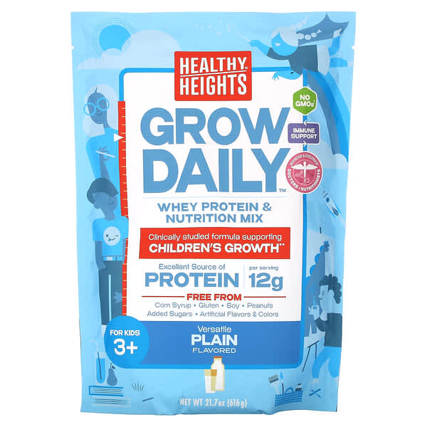 Healthy Heights Grow Daily, Whey Protein & Nutrition Mix, For Kids 3+, Plain, 21.7 oz (616 g)