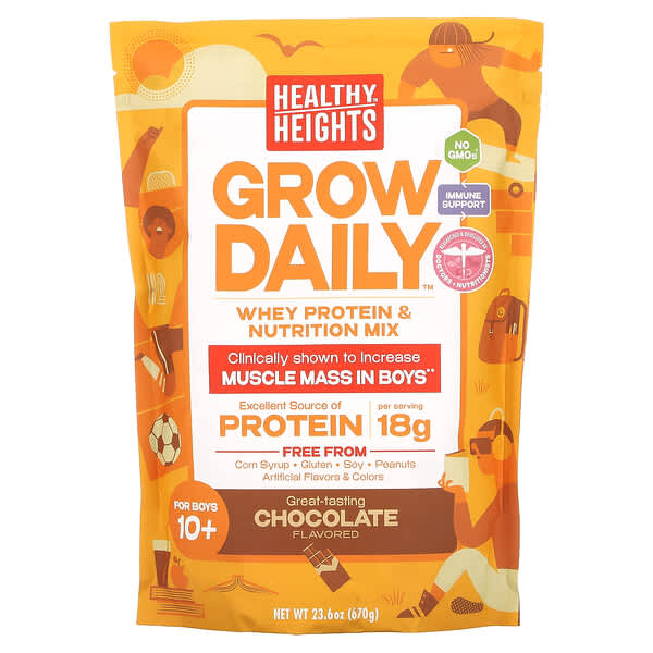 Healthy Heights, Grow Daily, Whey Protein &amp; Nutrition Mix, For Boys 10+, Chocolate, 23.6 oz (670 g)