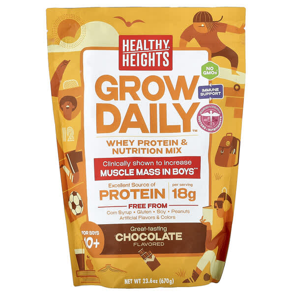 Healthy Heights, Grow Daily, Whey Protein & Nutrition Mix, For Boys 10+, Chocolate, 23.6 oz (670 g) — product photo 1