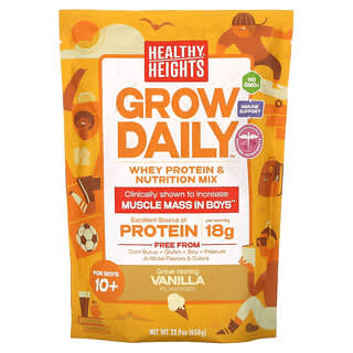 Healthy Heights, Grow Daily, Mélange de protéines de lactosérum et de nutrition, Pour les garçons de 10 ans et plus, Vanille, 650 g