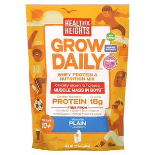 Healthy Heights, Grow Daily, смесь сывороточного протеина и питательных веществ, для мальчиков от 10 лет, без добавок, 650 г (22,9 унции)