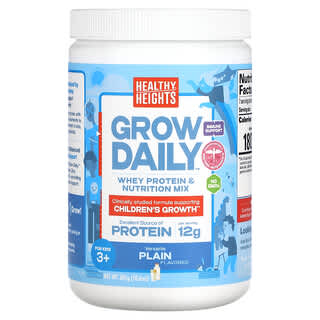 Healthy Heights, Grow Daily, Mélange de protéines de lactosérum et de nutrition, Pour les enfants de 3 ans et plus, Nature, 301 g