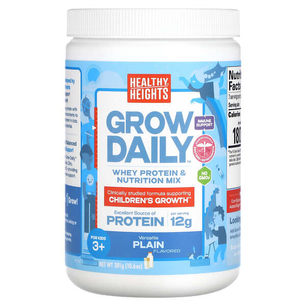 Healthy Heights, Grow Daily, Whey Protein &amp; Nutrition Mix, For Kids 3+, Plain, 10.6 oz (301 g)