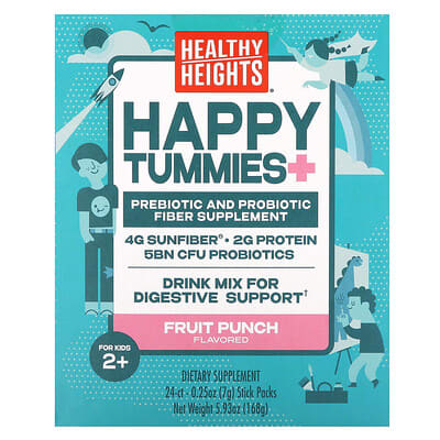 Healthy Heights, Happy Tummies+, Ages 2+, Fruit Punch, 24 Count, 0.25 oz (7 g) Each