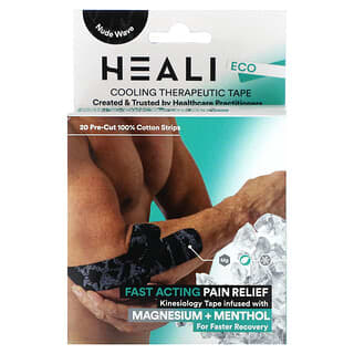 Heali Medical Corp, Cinta kinesiológica terapéutica refrescante, Negro, 20 tiras precortadas de 100 % algodón