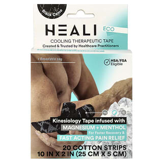 Heali Medical Corp, охлаждающий кинезиологический тейп, черный, 20 нарезанных полосок из 100% хлопка