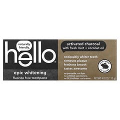 Hello, Epic Whitening（エピックホワイトニング）フッ素不使用歯磨き粉、活性炭、フレッシュミント＆ココナッツオイル配合、113g（4オンス）