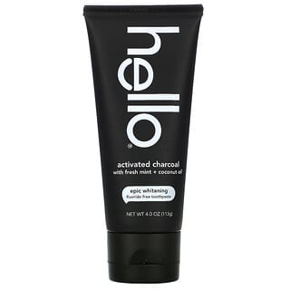 Hello, Fluoride Free Whitening Toothpaste, Activated Charcoal with Fresh Mint + Coconut Oil, 4 oz (113 g)