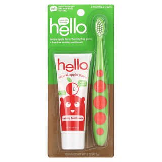 Hello, Fluoride Free Training Toothpaste +  Toddler Toothbrush, Soft, 3 Months/2 Years, Natural Apple, 1 Set