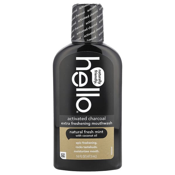 Hello, 활성탄, 엑스트라 프레셔닝 구강 청결제, 천연 프레시 민트, 473ml(16fl oz)
