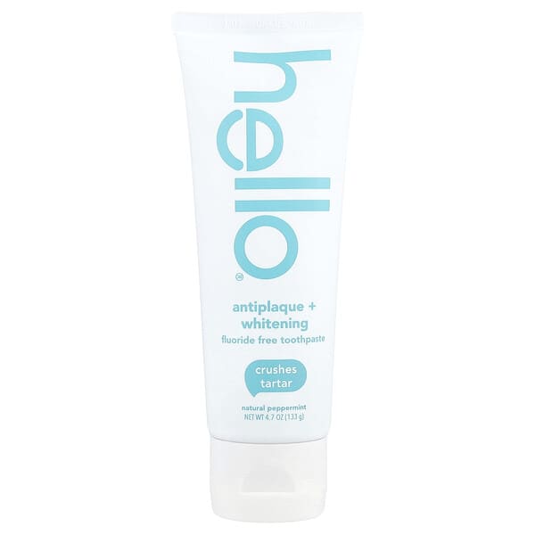 Hello, 플라크 방지 + 미백 불소 무함유 치약, 천연 페퍼민트, 133g(4.7oz)