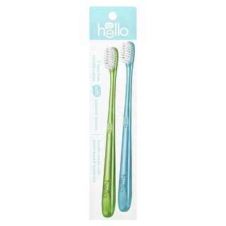 Hello, Cepillos de dientes sin BPA, Suaves, Verde / azul, 2 cepillos de dientes