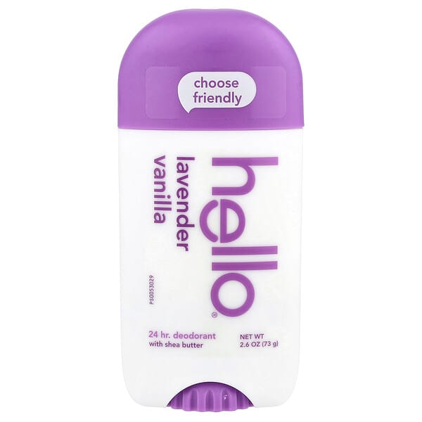 Hello, 24시간 데오드란트, 시어버터 함유, 라벤더 바닐라, 73g(2.6oz)