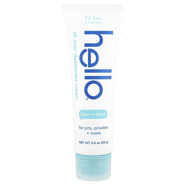 Hello, All Over Deodorant Krem, Temiz + Taze, 3 oz (85 gr)