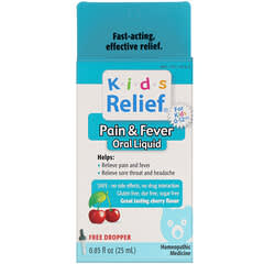 Homeolab USA, Kids Relief, Pain & Fever Oral Liquid, For Kids 0-12 Yrs, Cherry Flavor, 0.85 fl oz (25 ml)