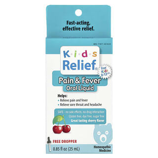 Homeolab USA, Kids Relief, Pain & Fever Oral Liquid, For Kids 0-12 Yrs, Cherry, 0.85 fl oz (25 ml)