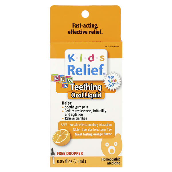 Homeolab USA Kids Relief®, Gum & Teething Oral Liquid, 0-9 Years, Orange, 0.85 fl oz (25 ml)