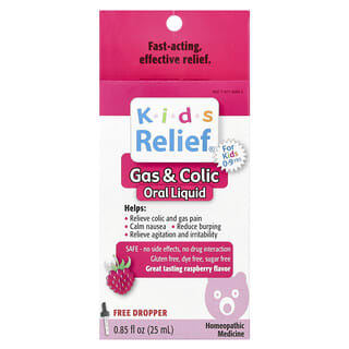 Homeolab USA, Kids Relief®, Gas & Colic Oral Liquid, For Kids 0-9 Yrs, Raspberry, 0.85 fl oz (25 ml)