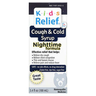 Homeolab USA, Kids Relief, сироп от кашля и простуды, ночная смесь, для детей 0–12 лет, 100 мл (3,4 жидк. Унции)