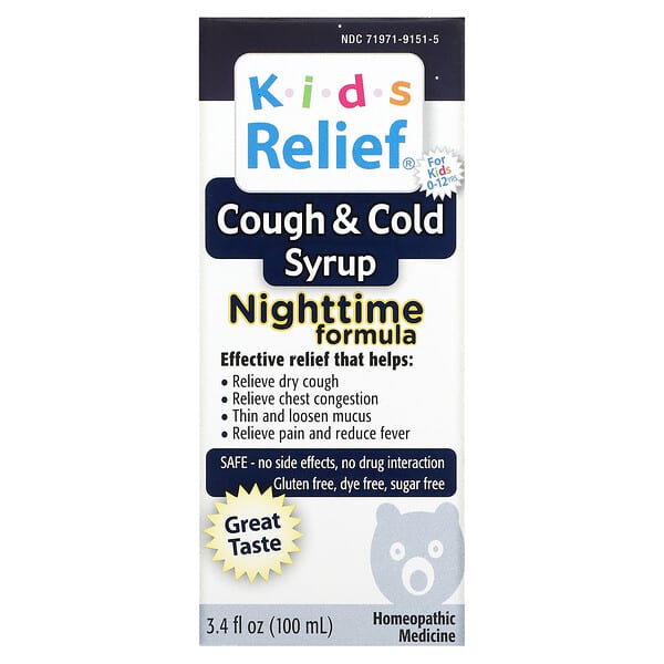 Homeolab USA, Kids Relief（キッズリリーフ）、シロップ、夜用、0～12歳のお子様用、100ml（3.4液量オンス）