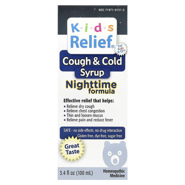 Kids Relief, Cough & Cold Syrup, Nighttime Formula, For Kids 0-12 Yrs, 3.4 fl oz (100 ml)
