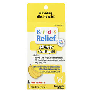 Homeolab USA, Kids Relief®, Líquido oral para aliviar las alergias, De 0 a 12 años, Plátano, 25 ml (0,85 oz. líq.)