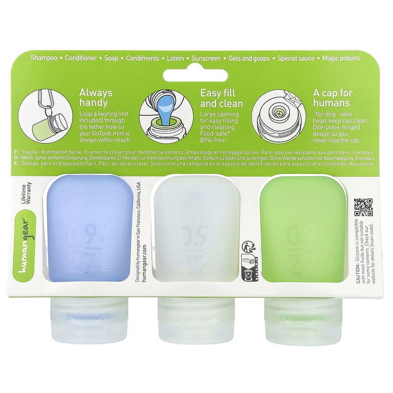 GoToob® Mini, Blue, Clear & Green, 3 Pack, 0.9 fl oz (27 ml) Each