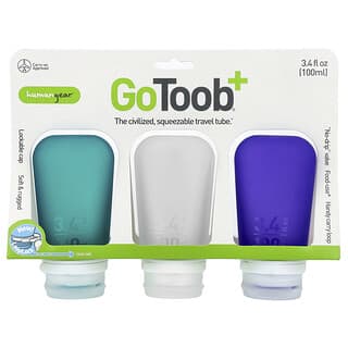 Humangear, GoToob+®, Travel Tube, Large, Clear, Purple & Teal, 3 Pack, 3.4 fl oz (100 ml) Each