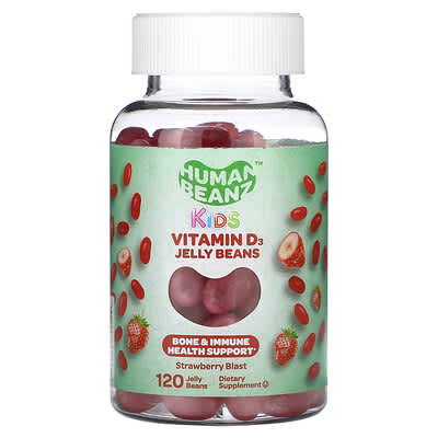 Human Beanz, Kids, Vitamin D3 Jelly Beans, Popped Strawberry Flavor, 25 mcg, 120 capsules (12.5 mcg each)
