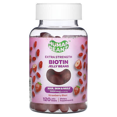 Human Beanz, BioVitamin Gummy Beans, Extra Strength, Popped Strawberry, 2500 mcg, 120 Gummies
