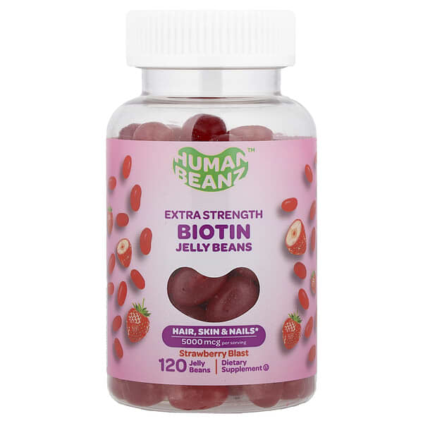 Human Beanz, Biotin Jelly Beans, Strawberry Blast, 120 Jelly Beans (2,500 mcg per Jelly Bean) — product photo 1