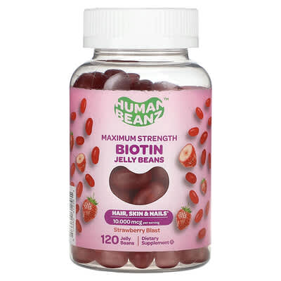 Human Beanz, Biovitamin Jelly Beans, Extra Strength, Popped Strawberry, 2500 mcg, 120 Capsules