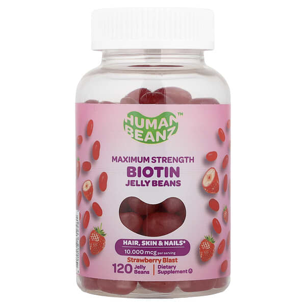Human Beanz, Biotin Jelly Beans, Maximum Strength, Strawberry Blast, 120 Jelly Beans (2,500 mg per Jelly Bean) — product photo 1