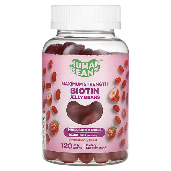 Human Beanz, Biotin Jelly Beans, Maximum Strength, Strawberry Blast, 2,500 mcg, 120 Jelly Beans