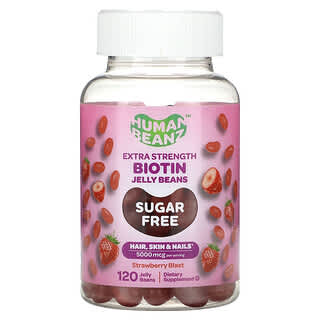 Human Beanz, Biotin Jelly Beans, Extra Strength , Sugar Free, Strawberry Blast, 5,000 mcg, 120 Jelly Beans (2,500 mcg per Jelly Bean)