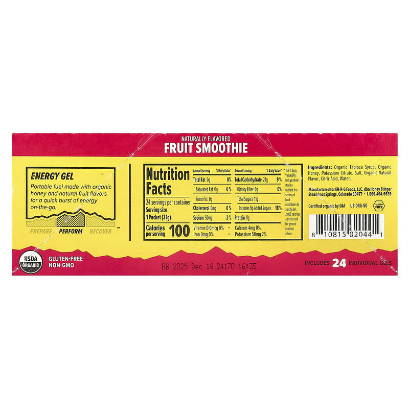 エナジージェル、フルーツスムージー、24袋、各31g（1.1オンス）