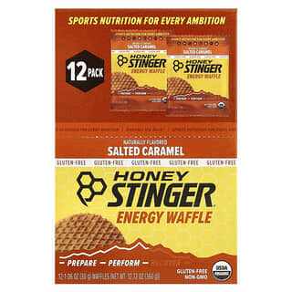 HoneyStinger, Waffle energético, Caramelo salado, 12 waffles, 30 g (1,06 oz) cada uno