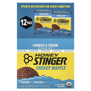 HoneyStinger, Energy Waffle, Cookies & Cream, 12 Waffles, 1.06 oz (30 g) Each