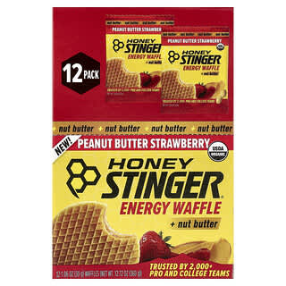 Honey Stinger, Energy Waffle + Selai Kacang, Stroberi Selai Kacang, 12 Wafel, Masing-Masing 30 g (1,06 ons)